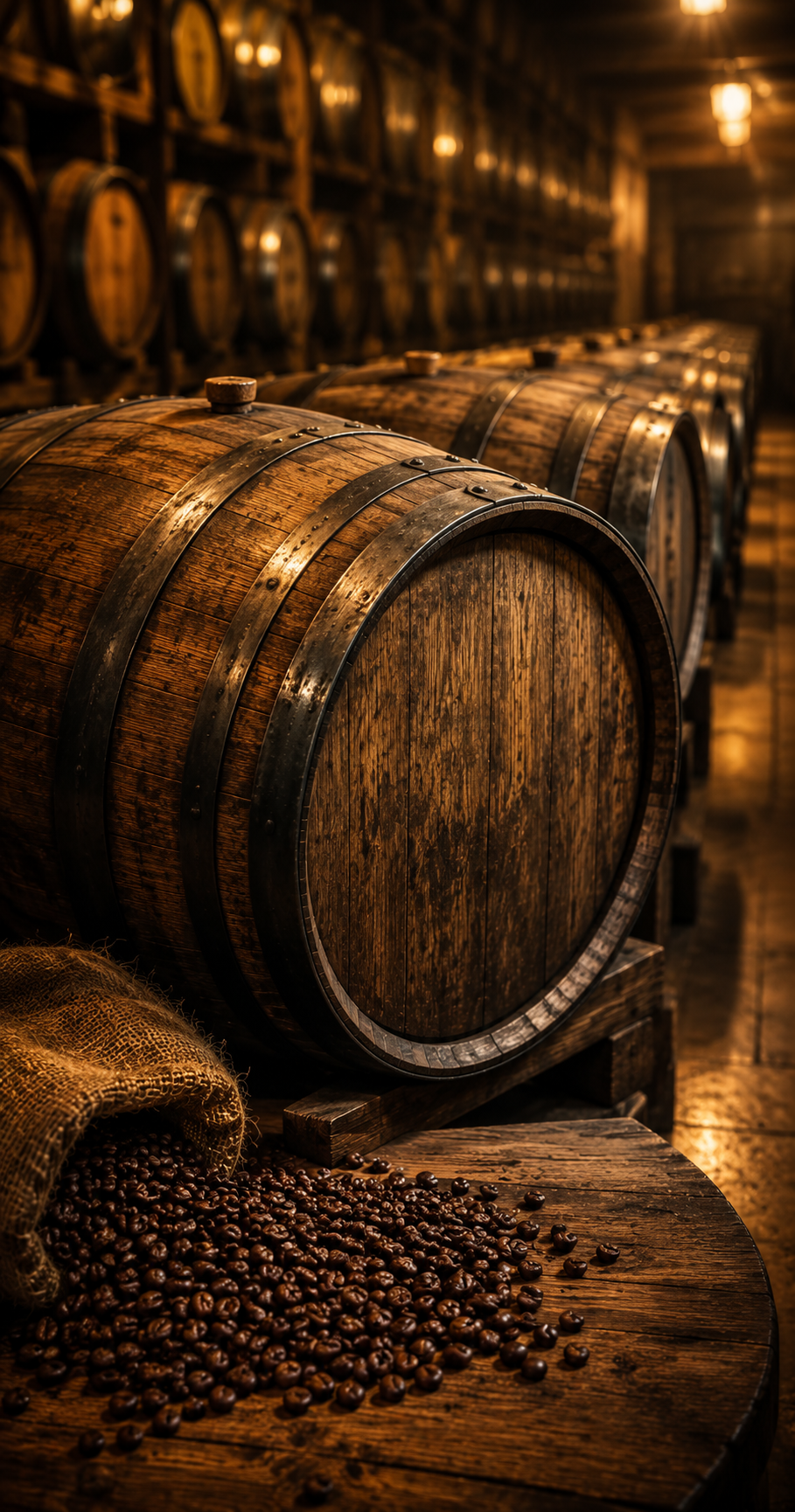Woody barrel-aged specialty coffee beans