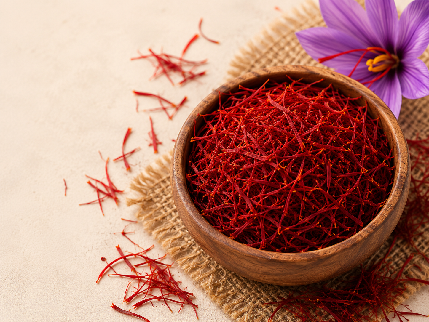 Premium Kashmiri Saffron Mongra in Wooden Bowl
